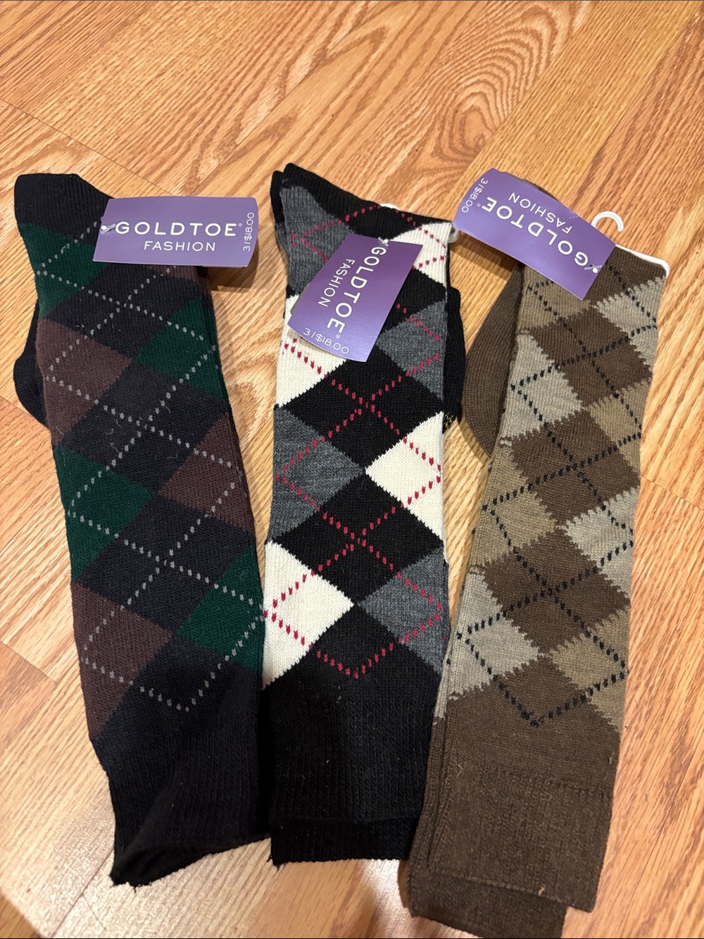 Gold Toe Argyle Dress Socks Trio in Black, Green, Brown
